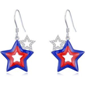 925 Sterling American Flag Independence Day Dangle Earring for Women